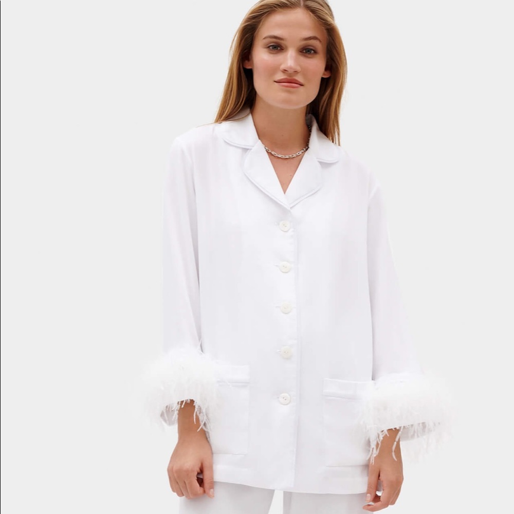 Sleeper Pajama Set with Double Feathers in White XS